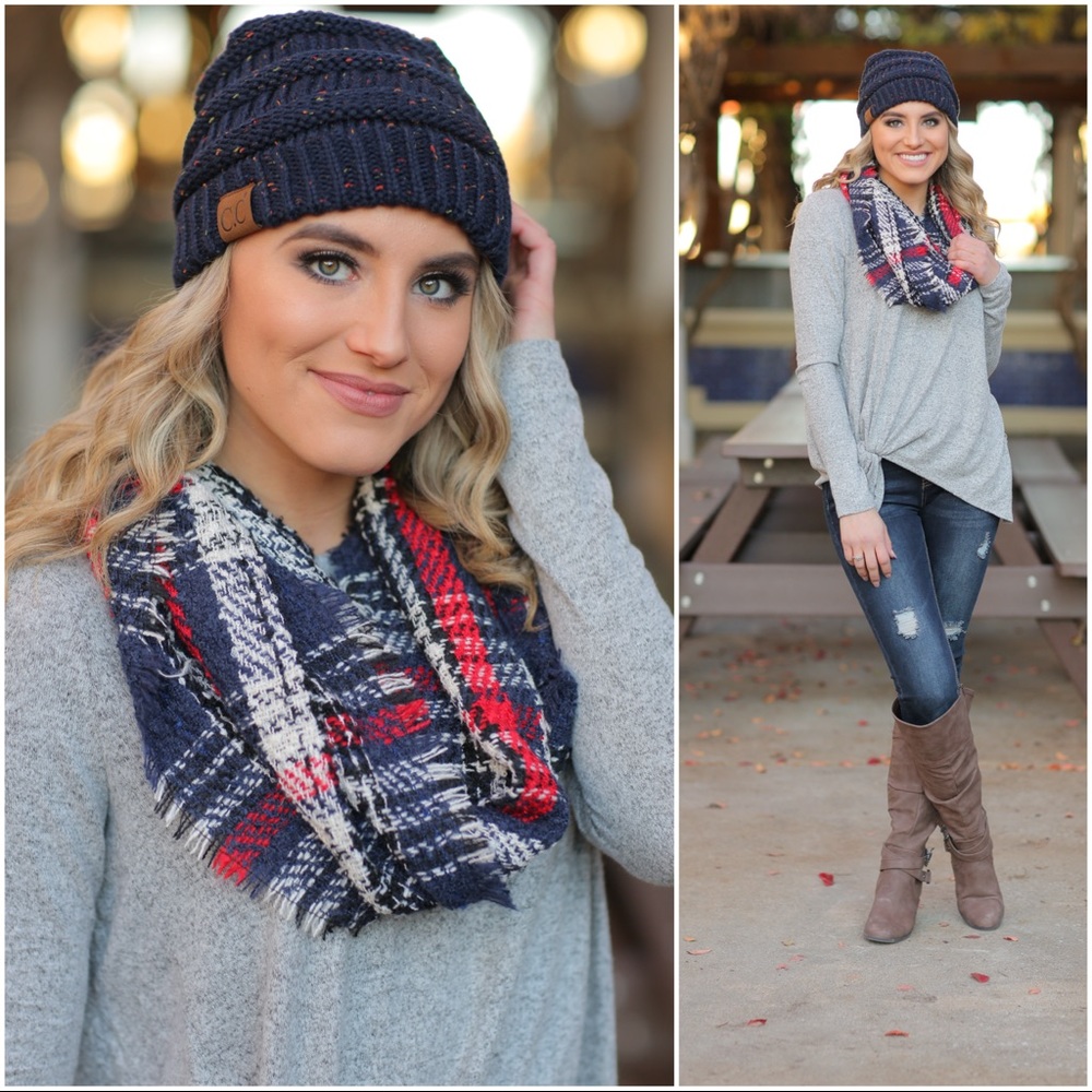 Navy Plaid Super Soft Infinity Scarf